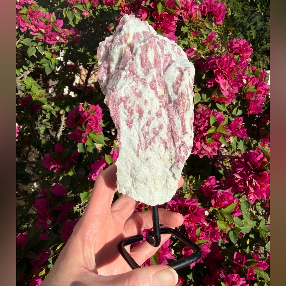 Pink Tourmaline in Quartz on Stand